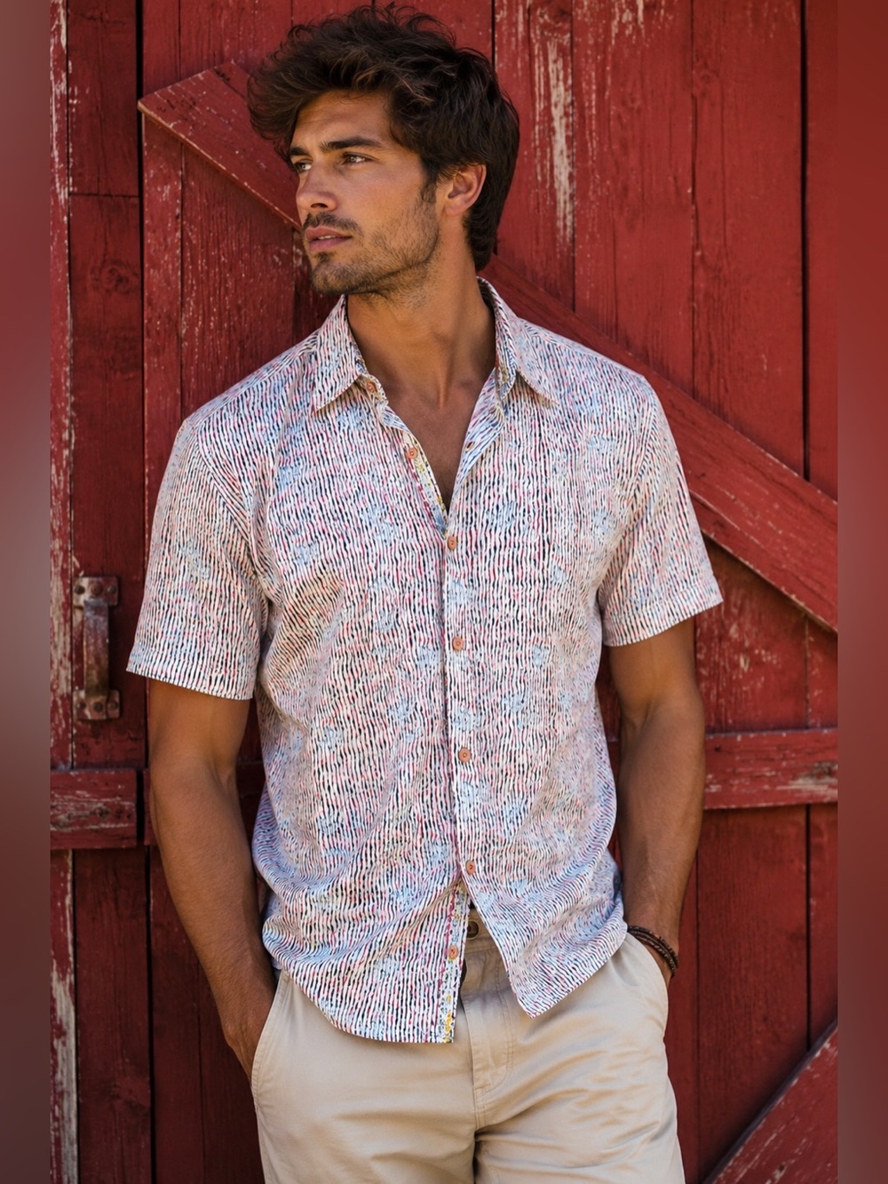 Robert Graham Men’s Classic Fit Short Sleeve Button-Up Shirt Multicolor Abstract